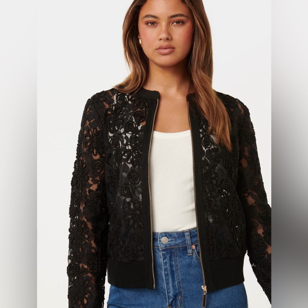 Ever New Black Lace Bomber Jacket